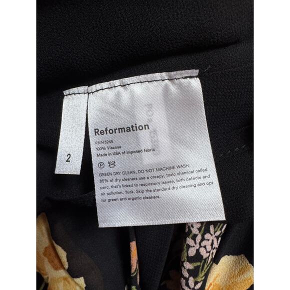 Reformation Jaden Black Floral Tie Strap Midi Dress - Size 2 - Picture 3 of 5